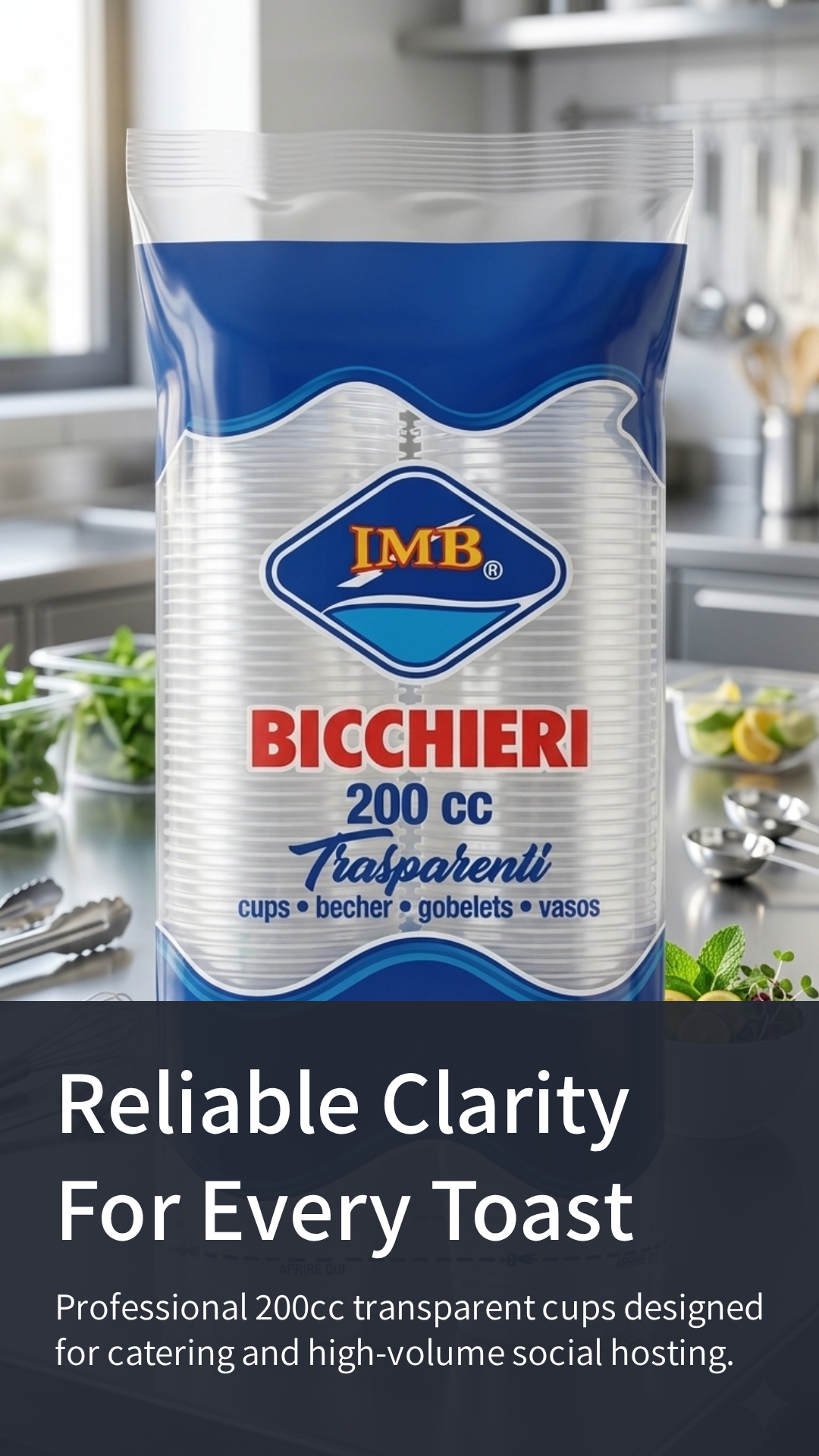 Bicchieri IMB in Polipropilene (PP) 200cc |96 pz|  Trasparenti e Anti-Rottura | Confezione Risparmio per Feste, Eventi e Ufficio | 100% Riciclabili