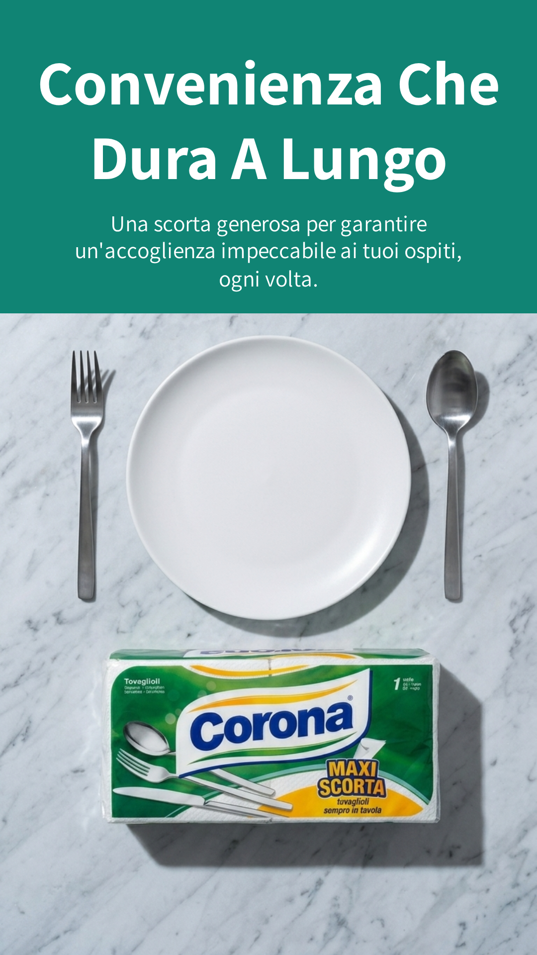 Corona Tovaglioli Maxi Scorta 180pz | Pura Ovatta di Cellulosa 33x30 cm | Morbidi e Resistenti | Made in Italy