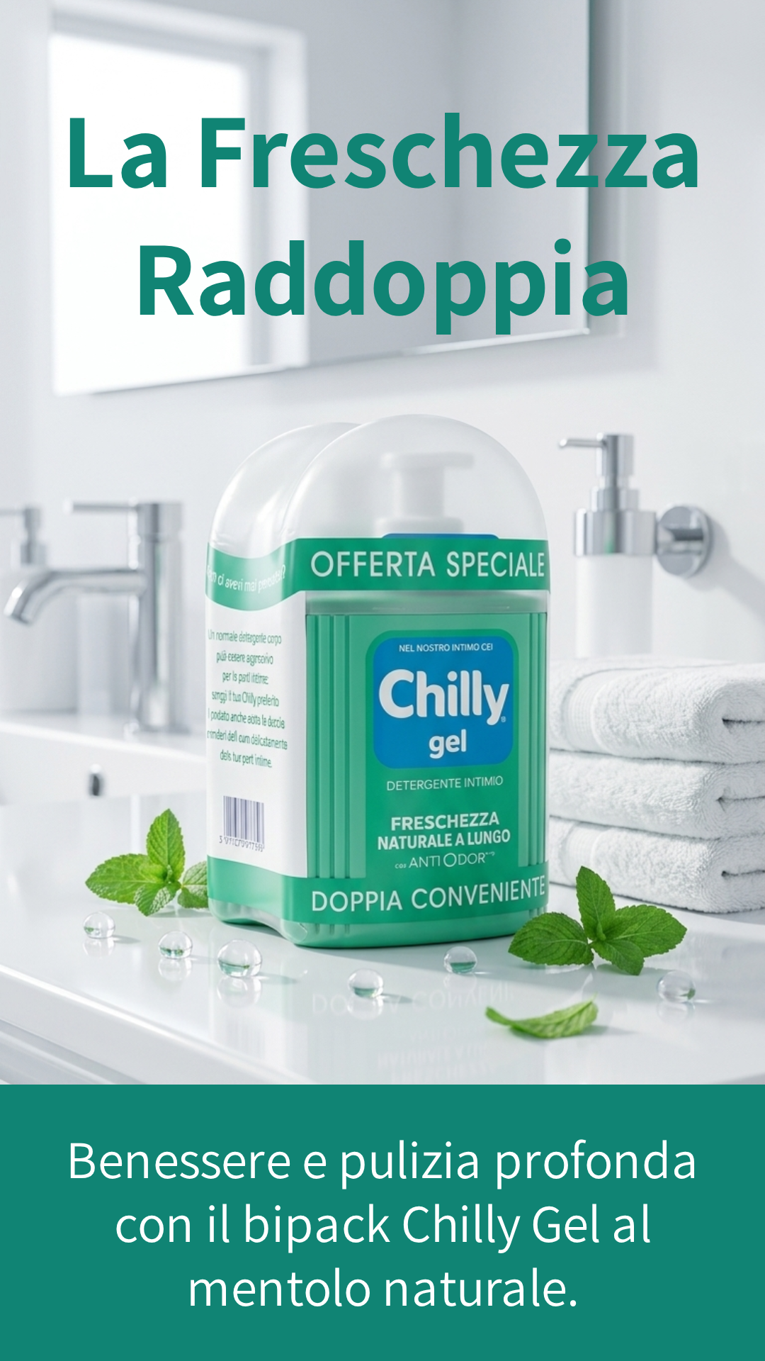 Chilly Gel Detergente Intimo Freschezza Naturale 2x200ml – Bipack Mentolo Anti-Odor pH Fisiologico
