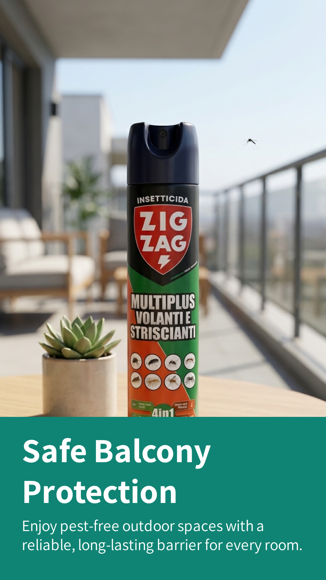 Zig Zag Multiplus 4in1 Insetticida Spray Volanti Striscianti 500ml – Formula All'Acqua PMC Effetto Spazio-Tempo