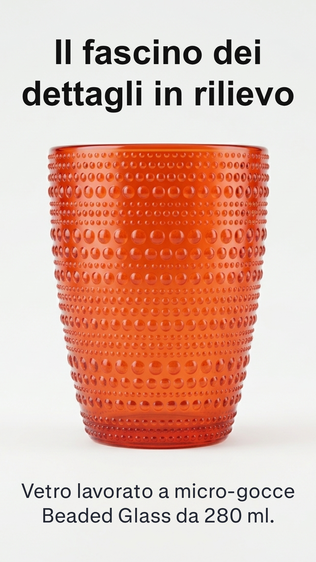 Maison Tortorà Set 6 Bicchieri in Vetro Colorati Rosso Essence 280 ml per Acqua Succhi e Drink – Design Rilievo Beaded Glass Luxury