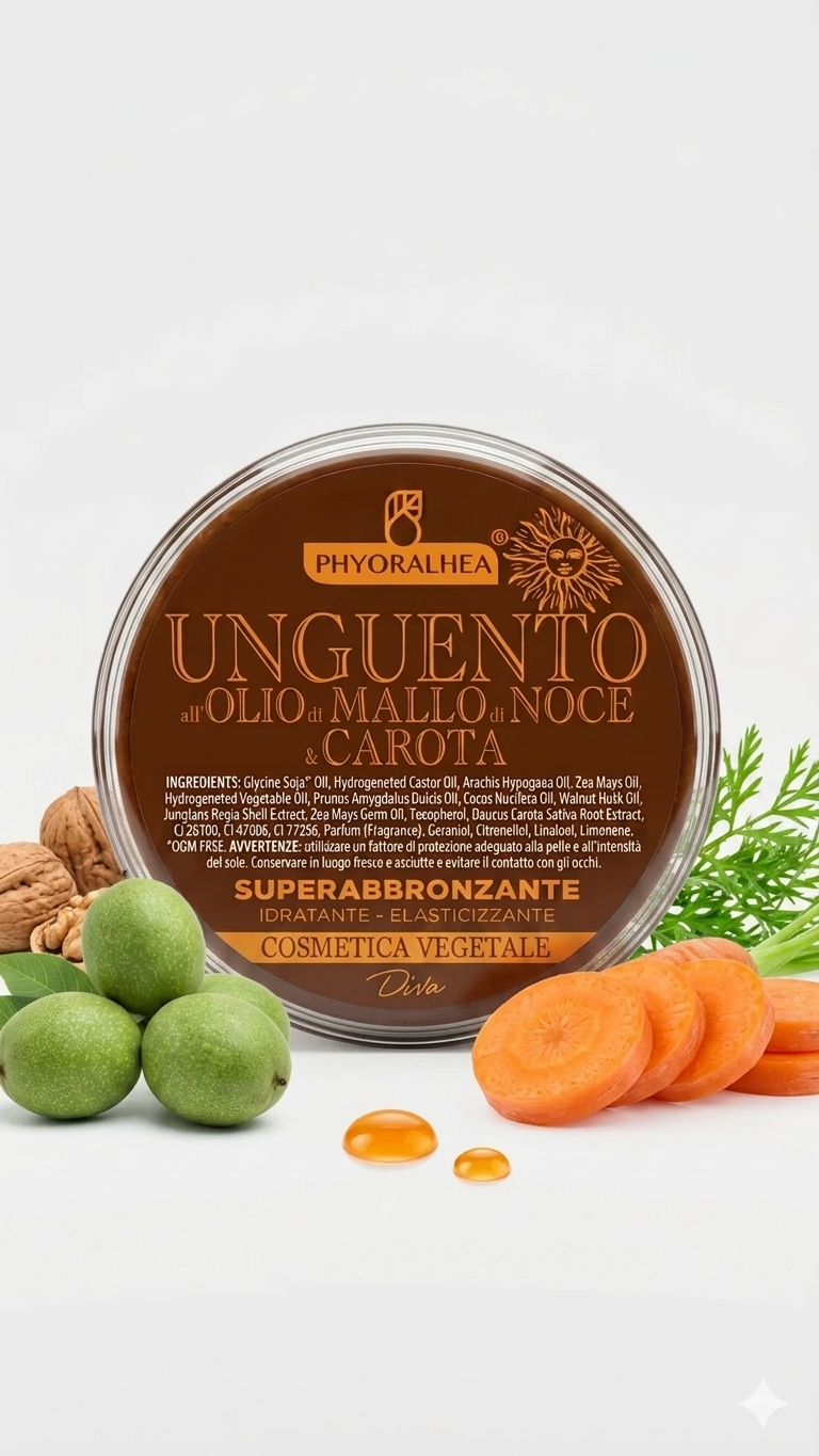 Phyoralhea Unguento Superabbronzante 150g al Mallo di Noce e Carota – Acceleratore Abbronzatura Intensa e Nutriente