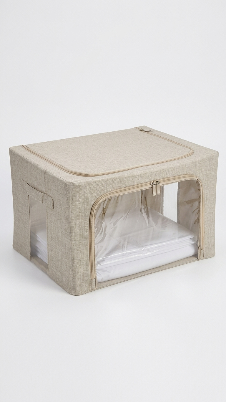AD TREND INNA Scatola Armadio in Tessuto 50x40x28 cm | Contenitore Salvaspazio con Struttura in Ferro | Apertura Frontale Trasparente con Zip | Impilabile | Maniglie Laterali