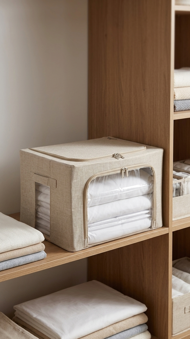 AD TREND INNA Scatola Armadio in Tessuto 50x40x28 cm | Contenitore Salvaspazio con Struttura in Ferro | Apertura Frontale Trasparente con Zip | Impilabile | Maniglie Laterali