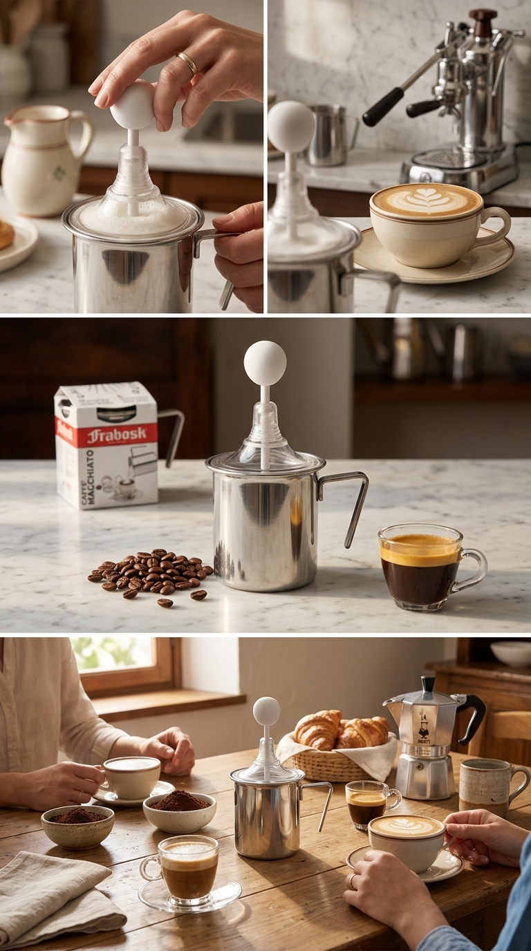 Frabosk Montalatte Manuale 'Caffè Macchiato' 1 Tazza | Schiumalatte Professionale in Acciaio Inox | 100% Made in Italy | Creamer per Cappuccino e Latte Schiumato