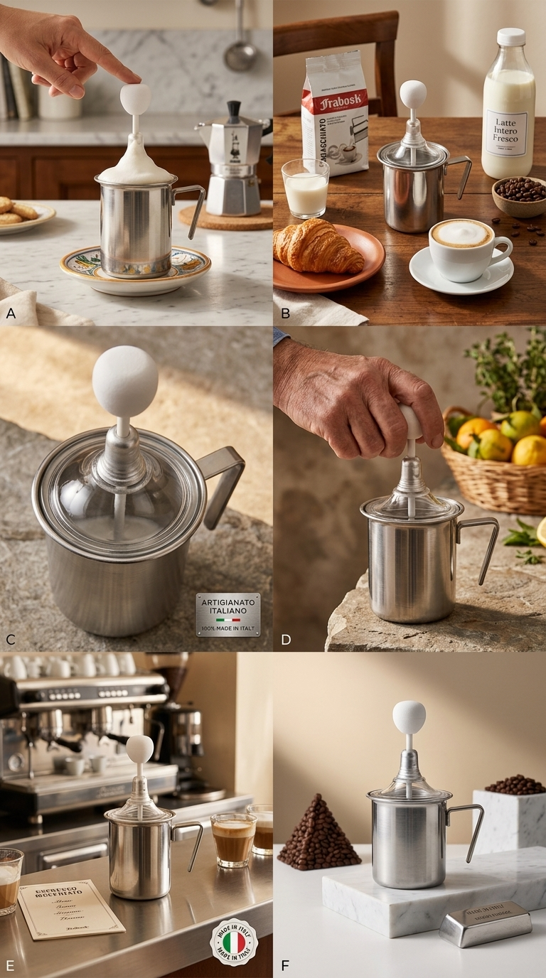 Frabosk Montalatte Manuale 'Caffè Macchiato' 1 Tazza | Schiumalatte Professionale in Acciaio Inox | 100% Made in Italy | Creamer per Cappuccino e Latte Schiumato