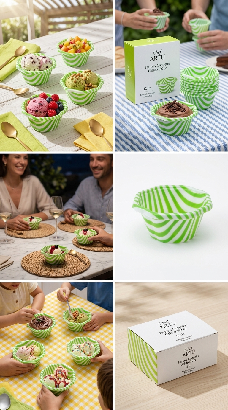 Chef ARTÙ Coppette Gelato Fantasy 130 cc 12 Pezzi in Polistirolo Antiurto PS – Servizio Dessert Elegante e Infrangibile Made in Italy
