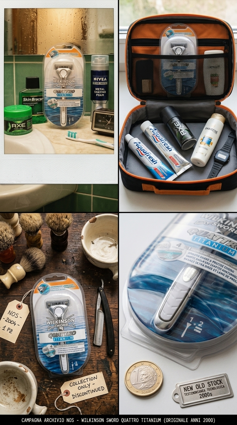 Rasoio Wilkinson Sword Quattro Titanium Uomo – Versione Originale Anni 2000 Fondo di Magazzino Sigillato con 4+1 Lame al Titanio
