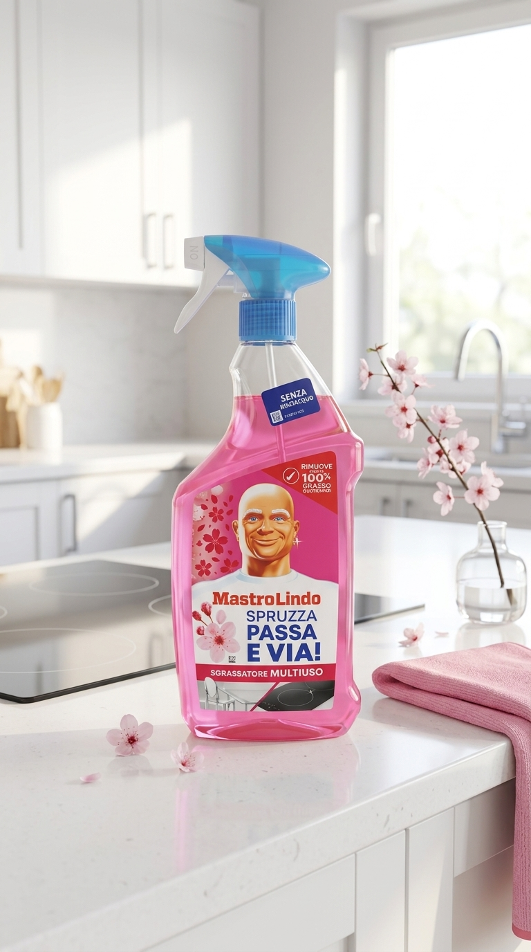 Mastro Lindo Spruzza Passa e Via! Sgrassatore Multiuso Fiori di Ciliegio 800ml Plastica Reciclabile – Pulizia Attiva Senza Risciacquo