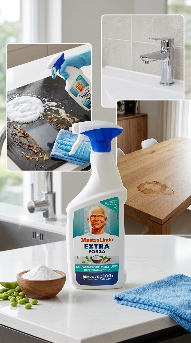 Mastro Lindo Extra Forza Sgrassatore Multiuso con Bicarbonato 800ml Plastica Reciclabile – Pulizia Profonda Sporco Ostinato