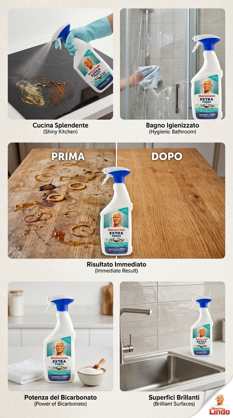 Mastro Lindo Extra Forza Sgrassatore Multiuso con Bicarbonato 800ml Plastica Reciclabile – Pulizia Profonda Sporco Ostinato