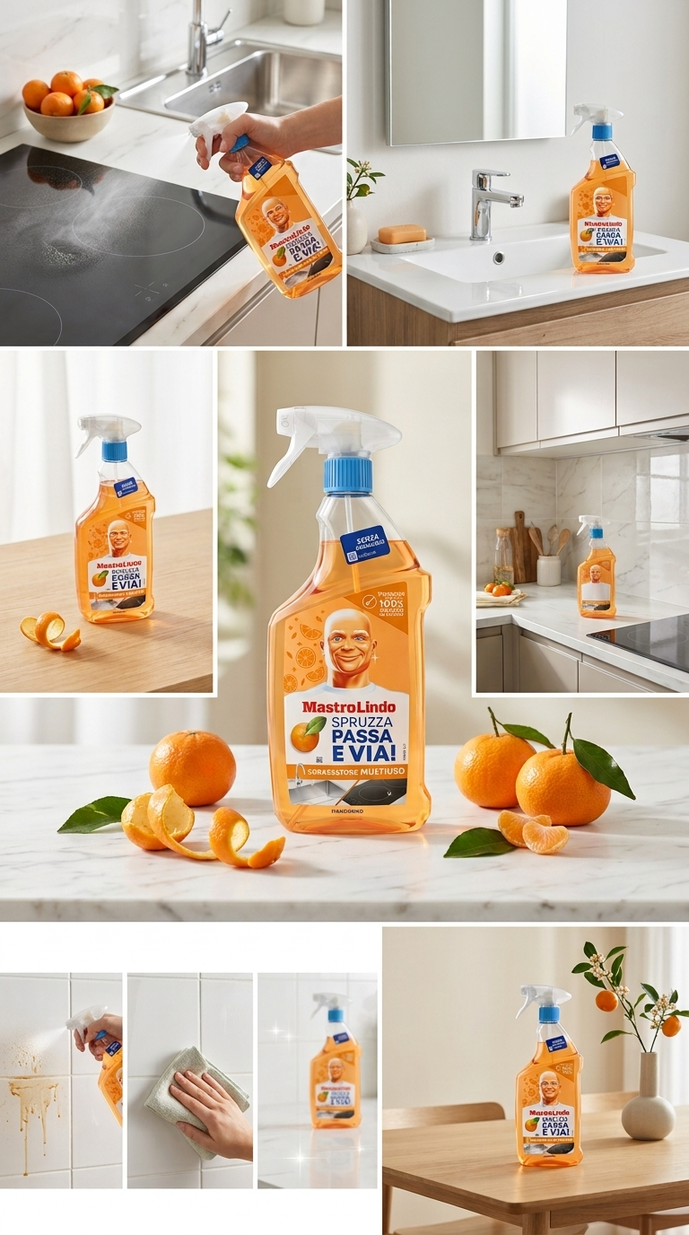 Mastro Lindo Spruzza Passa e Via! Sgrassatore Multiuso Mandarino 800ml Plastica Reciclabile – Pulizia Attiva Senza Risciacquo