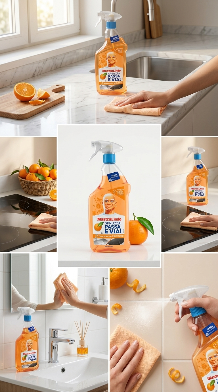 Mastro Lindo Spruzza Passa e Via! Sgrassatore Multiuso Mandarino 800ml Plastica Reciclabile – Pulizia Attiva Senza Risciacquo