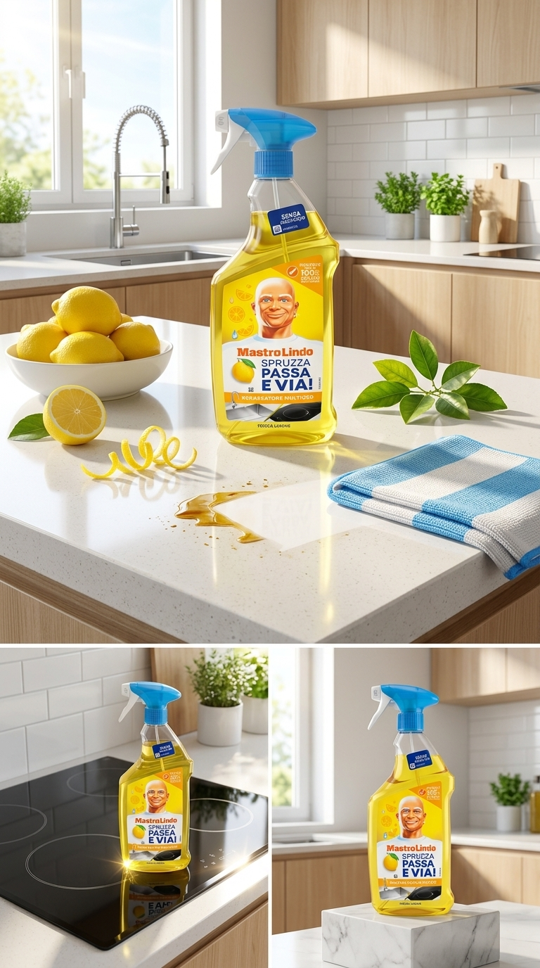Mastro Lindo Spruzza Passa e Via! Sgrassatore Cucina Fresco Limone 800ml Plastica Reciclabile – Pulizia Attiva Senza Risciacquo