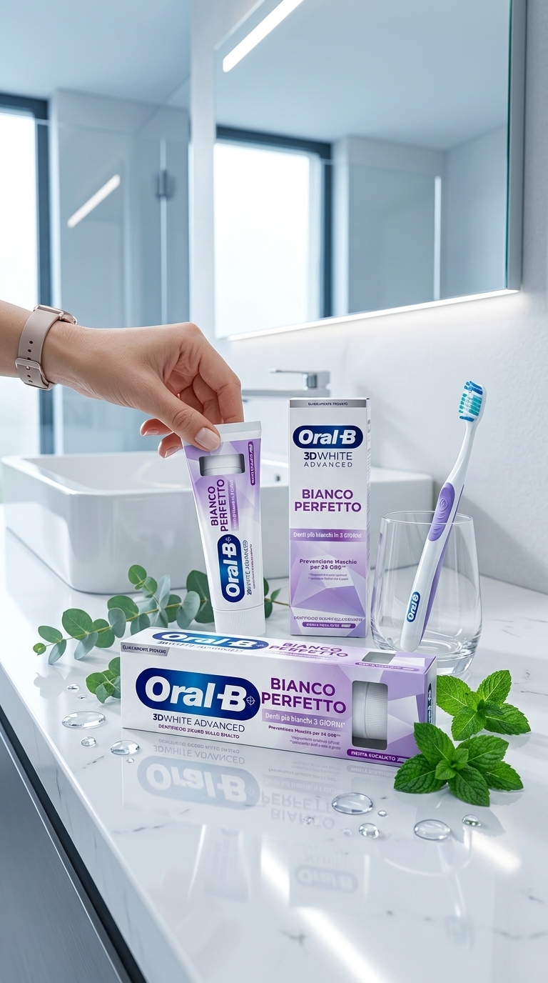 Oral-B 3D White Advanced Bianco Perfetto Dentifricio 75ml Menta Eucalipto – Sbiancante Smalto Sicuro Denti Bianchi in 3 Giorni