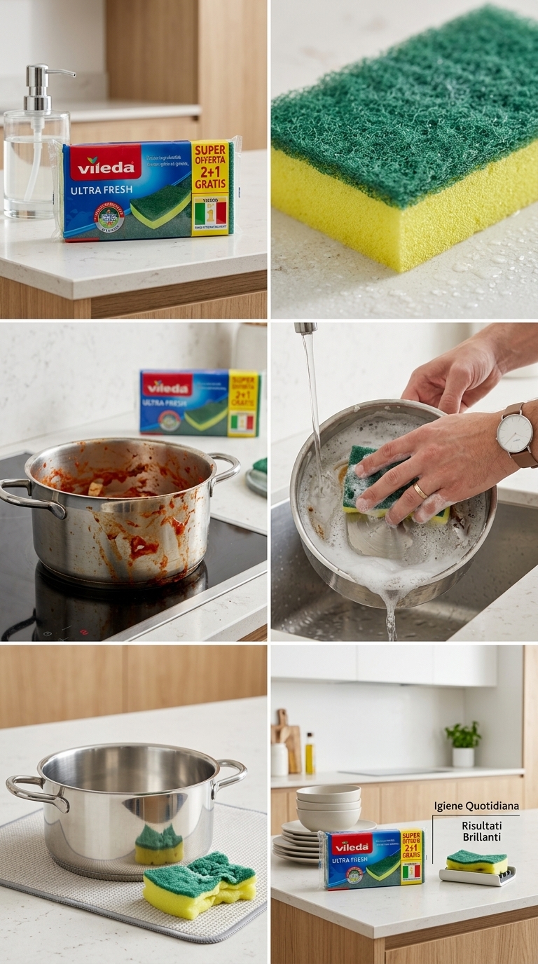 Vileda Ultra Fresh Spugne Abrasive 3 Pezzi 2+1 Gratis – Doppia Igiene Antibatterica Massima Assorbenza