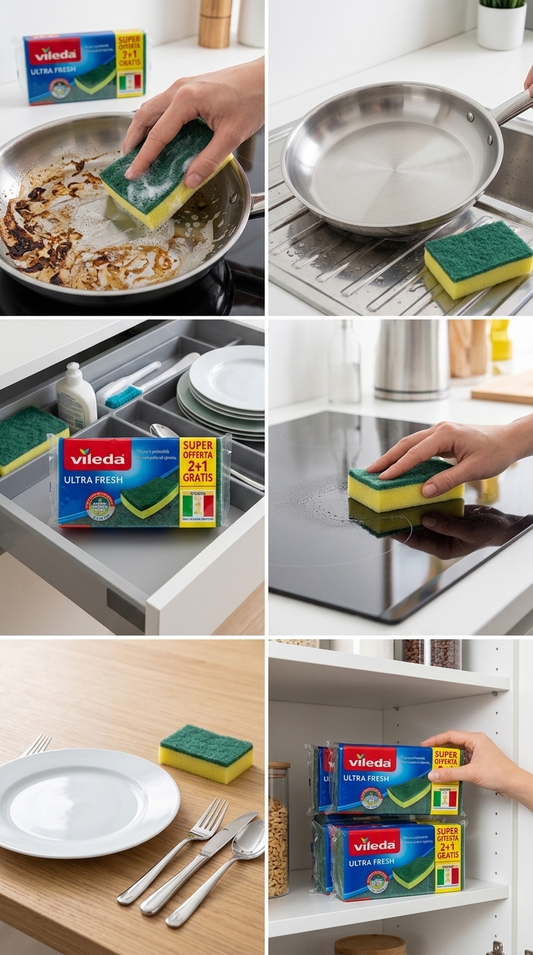 Vileda Ultra Fresh Spugne Abrasive 3 Pezzi 2+1 Gratis – Doppia Igiene Antibatterica Massima Assorbenza