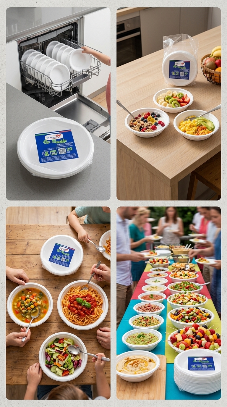Dopla Re-Usable Scodelle 630ml 20 Pezzi Plastica PS6 – Riutilizzabili Lavabili in Lavastoviglie Microonde Made in Italy