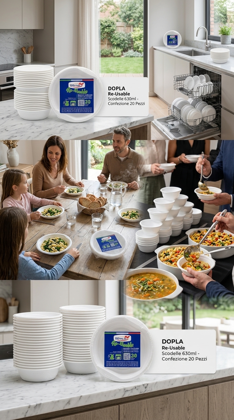 Dopla Re-Usable Scodelle 630ml 20 Pezzi Plastica PS6 – Riutilizzabili Lavabili in Lavastoviglie Microonde Made in Italy