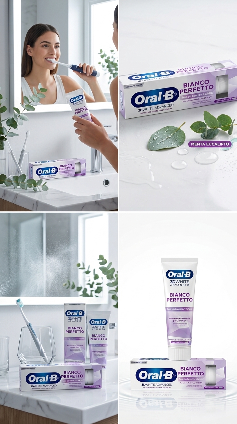 Oral-B 3D White Advanced Bianco Perfetto Dentifricio 75ml Menta Eucalipto – Sbiancante Smalto Sicuro Denti Bianchi in 3 Giorni