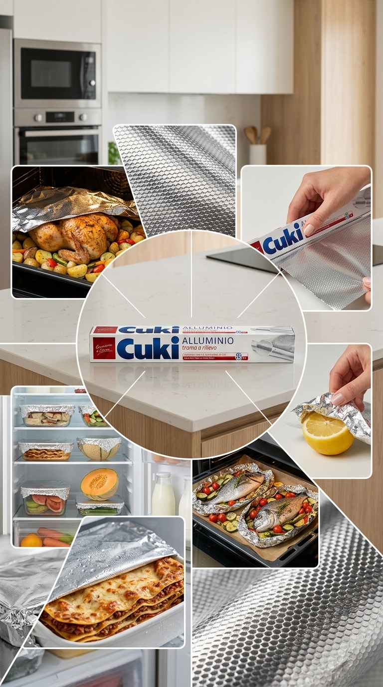 Cuki Alluminio Trama a Rilievo Nido d'Ape 8 Metri ALUSTRONG – Foglio di Alluminio Extra Resistente Cottura e Conservazione