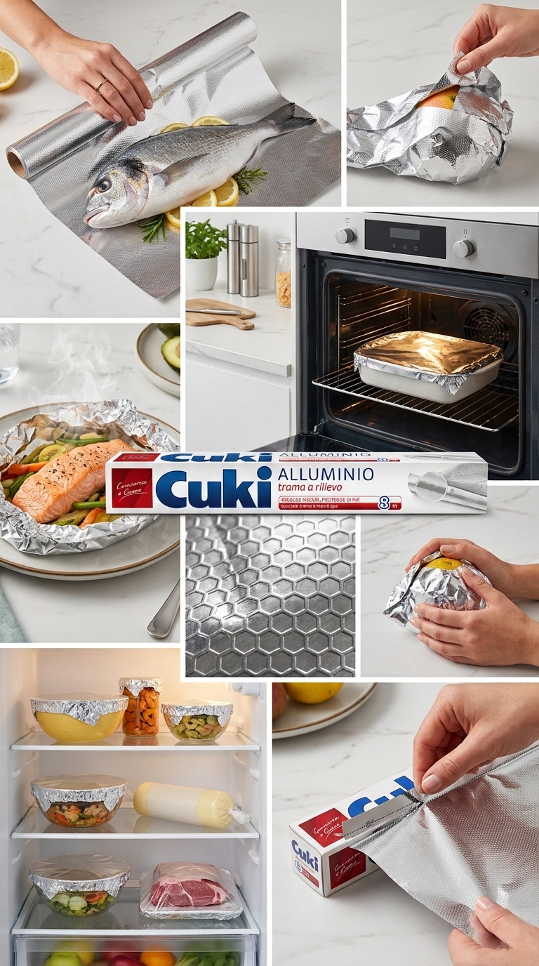 Cuki Alluminio Trama a Rilievo Nido d'Ape 8 Metri ALUSTRONG – Foglio di Alluminio Extra Resistente Cottura e Conservazione