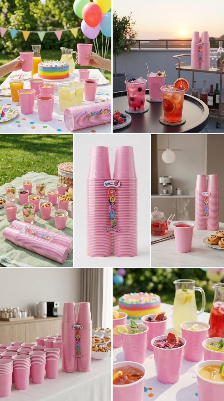 Dopla Colors Bicchieri Rosa 200ml 100 Pezzi Plastica PS6 – Resistenza Termica 90°C Feste Eventi Made in Italy