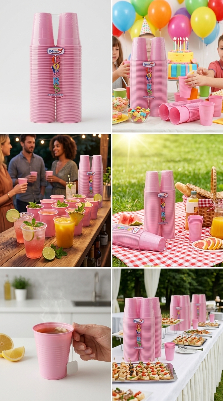 Dopla Colors Bicchieri Rosa 200ml 100 Pezzi Plastica PS6 – Resistenza Termica 90°C Feste Eventi Made in Italy