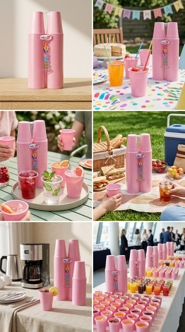 Dopla Colors Bicchieri Rosa 200ml 100 Pezzi Plastica PS6 – Resistenza Termica 90°C Feste Eventi Made in Italy