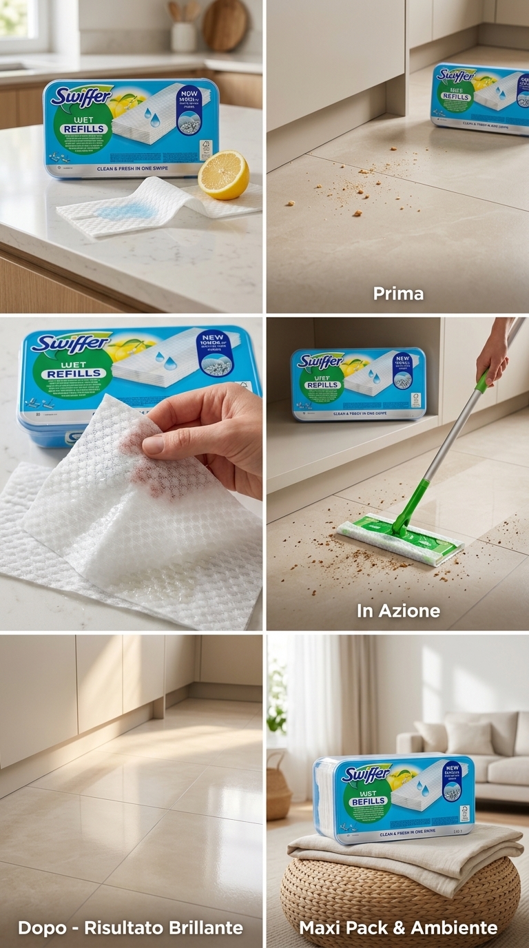Swiffer Wet Panni Umidi Lavapavimenti 24 Pezzi Maxi Pack Microfibra Imbevuta – Pulizia Rapida e Igiene Senza Risciacquo