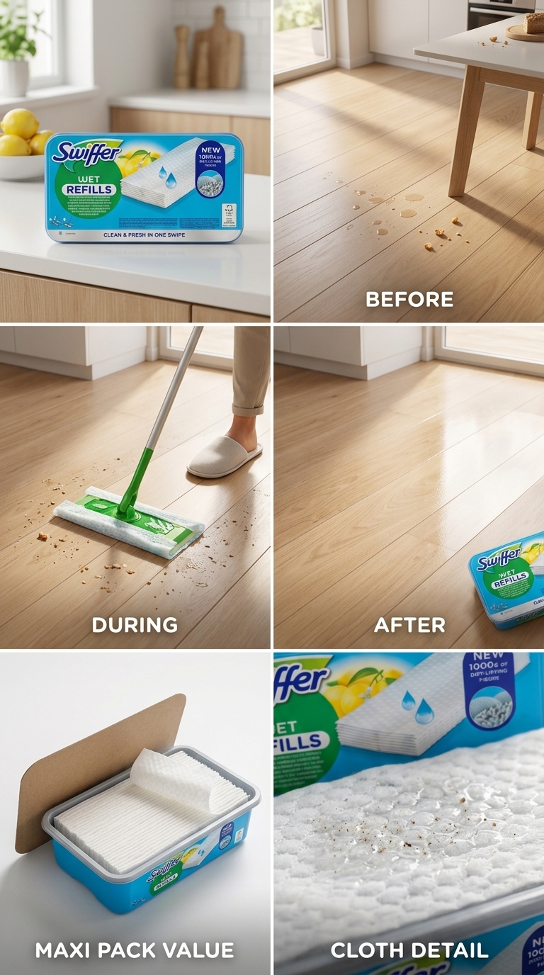Swiffer Wet Panni Umidi Lavapavimenti 24 Pezzi Maxi Pack Microfibra Imbevuta – Pulizia Rapida e Igiene Senza Risciacquo