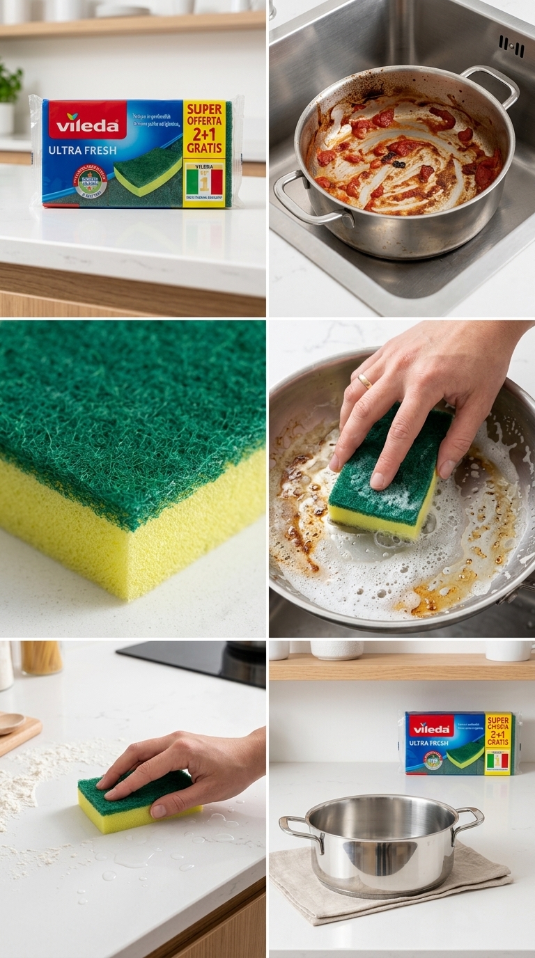 Vileda Ultra Fresh Spugne Abrasive 3 Pezzi 2+1 Gratis – Doppia Igiene Antibatterica Massima Assorbenza