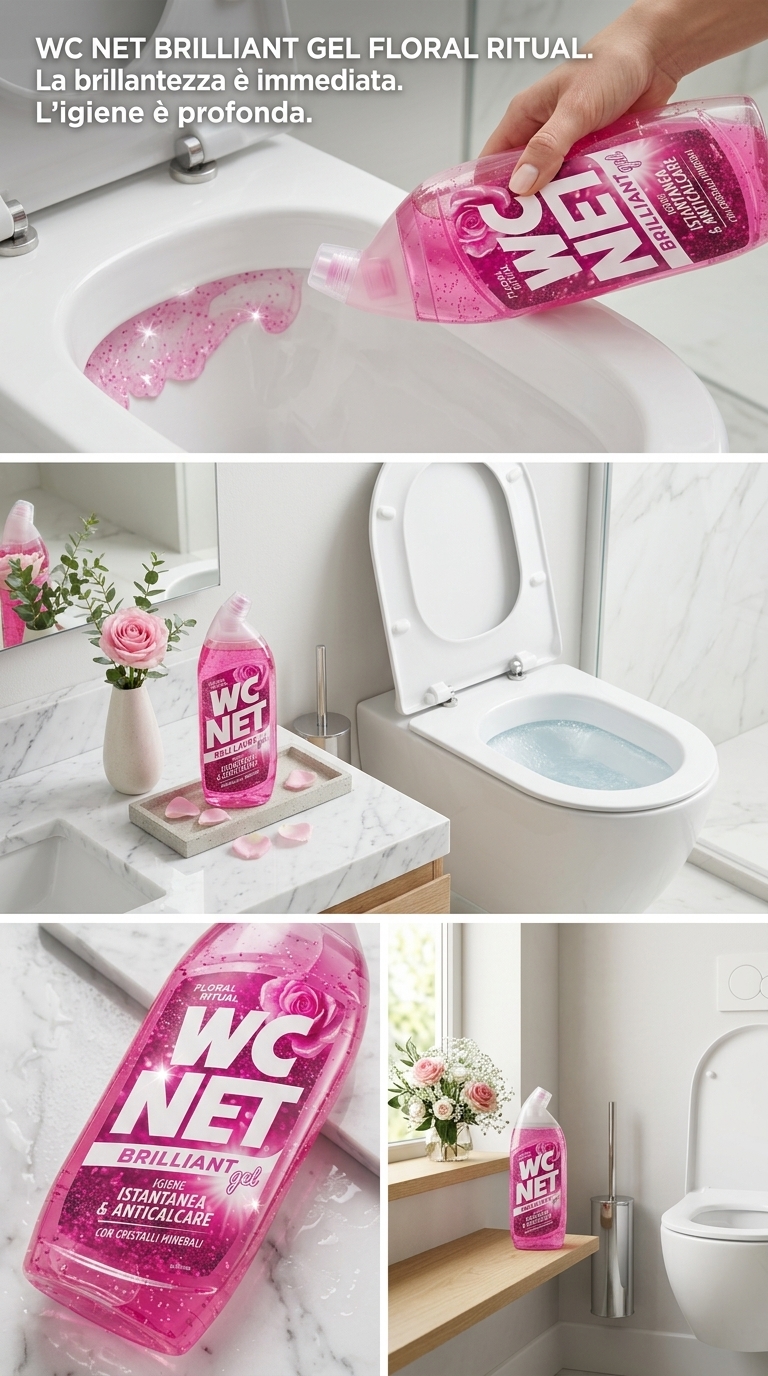 WC NET Brilliant Gel Floral Ritual 700 ml Plastica PET – Detergente WC Brillantezza Istantanea e Anticalcare