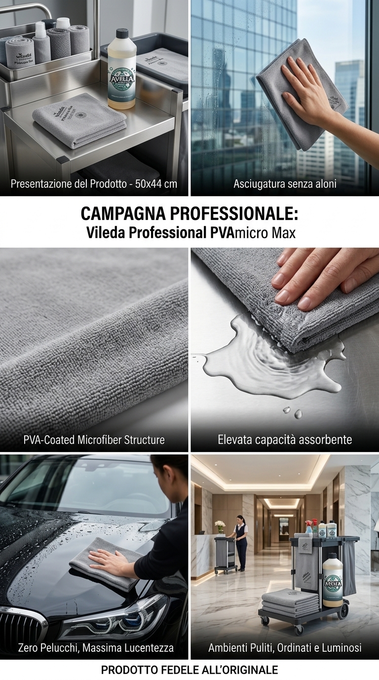 Vileda Professional PVAmicro Max Panno Microfibra PVA 50x44 cm – Pulizia Senza Aloni e Assorbenza 550%