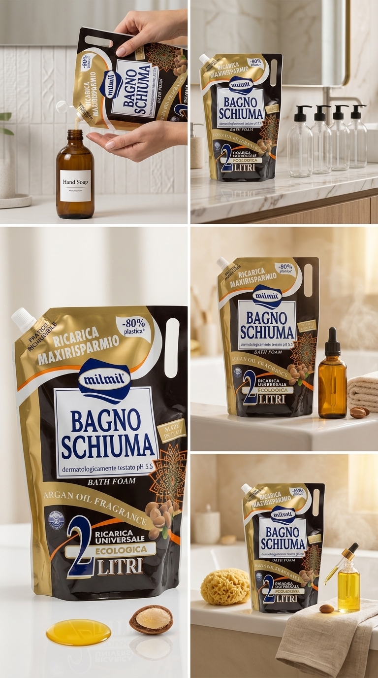Mil Mil Bagnoschiuma Ricarica Maxirisparmio Argan Oil 2 Litri Eco-Doypack – pH 5.5 Dermatologicamente Testato