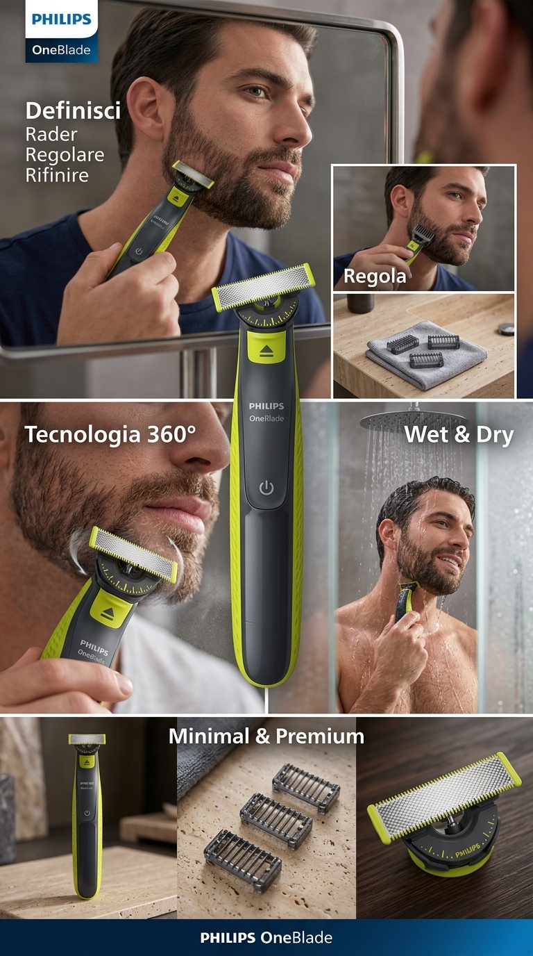 Philips OneBlade 360 Lame di Ricambio 3 Pezzi | Lame 360 Flessibili e Snodabili | Compatibili con Tutti i Manici OneBlade | Wet & Dry | Durata fino a 4 Mesi per Lama