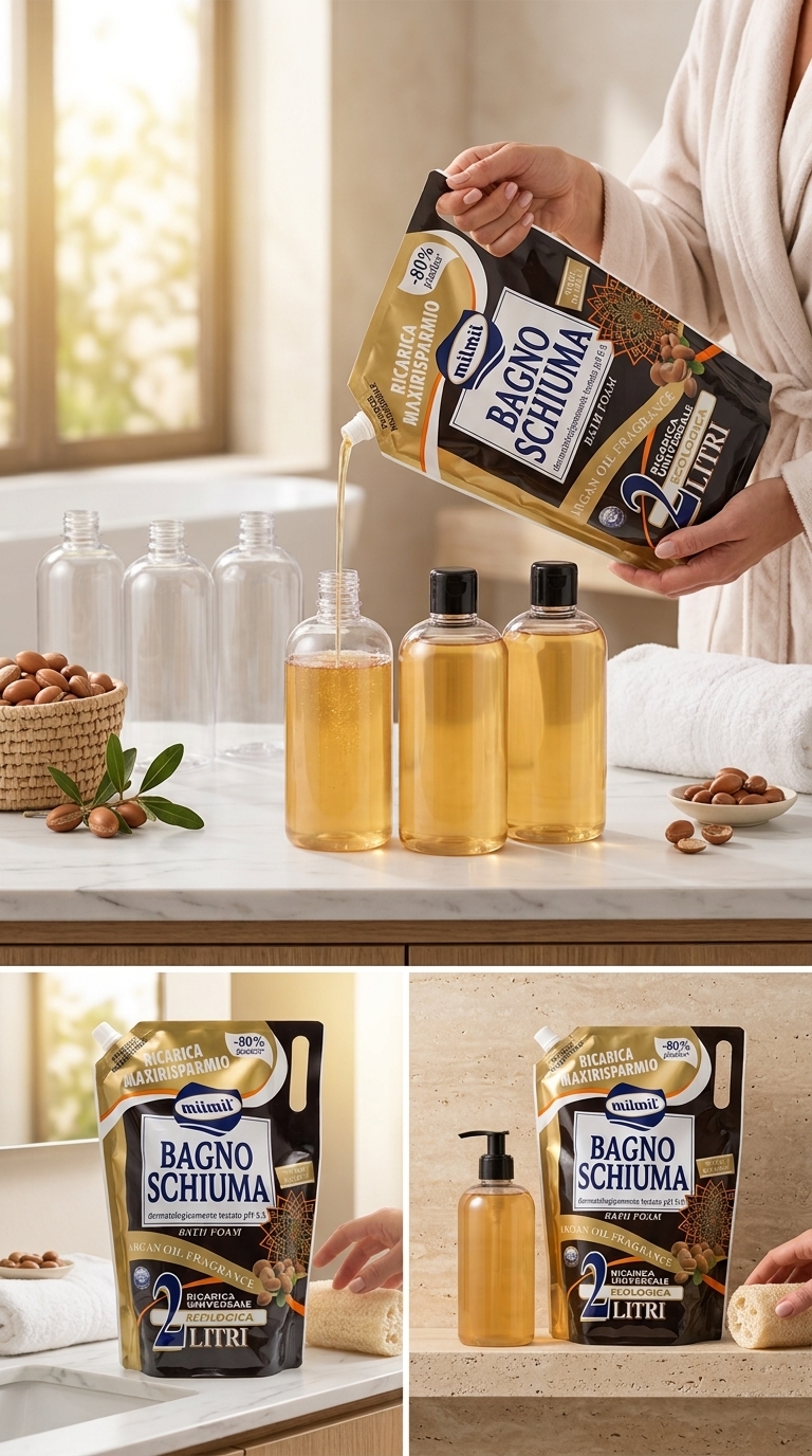 Mil Mil Bagnoschiuma Ricarica Maxirisparmio Argan Oil 2 Litri Eco-Doypack – pH 5.5 Dermatologicamente Testato