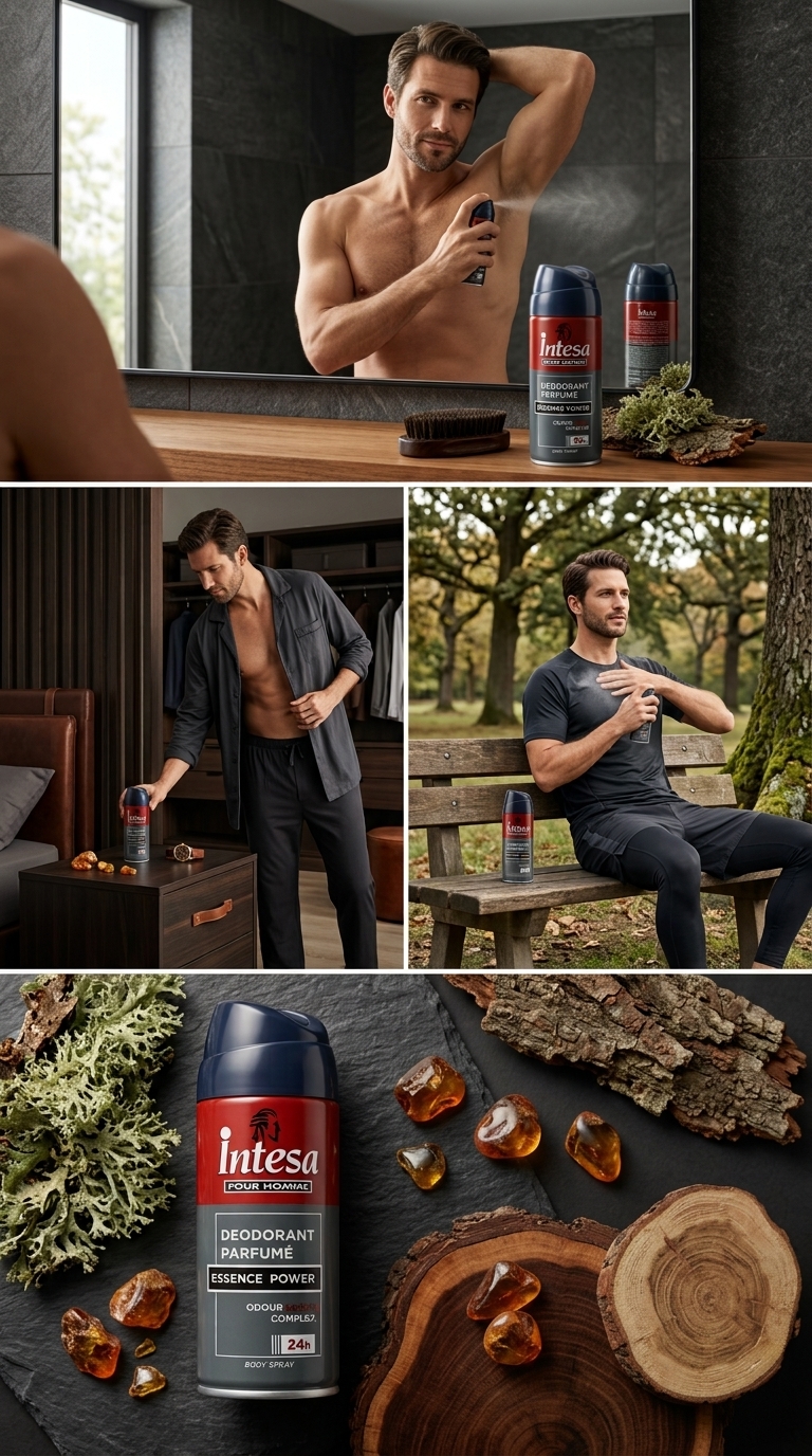 Intesa Pour Homme Essence Power Deodorante Spray 150 ml | Protezione 24h | Odour Block Complex | Note di Ambra e Muschio di Quercia | Made in Italy