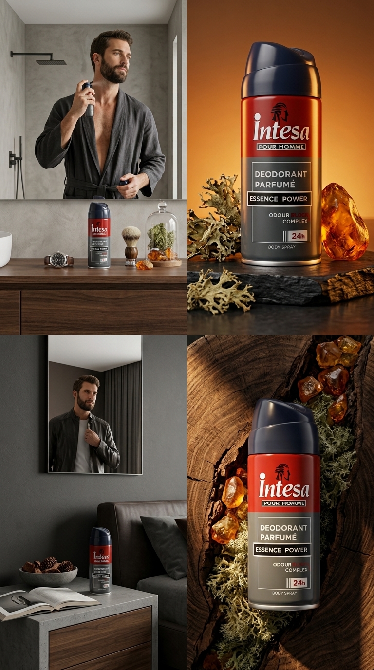 Intesa Pour Homme Essence Power Deodorante Spray 150 ml | Protezione 24h | Odour Block Complex | Note di Ambra e Muschio di Quercia | Made in Italy
