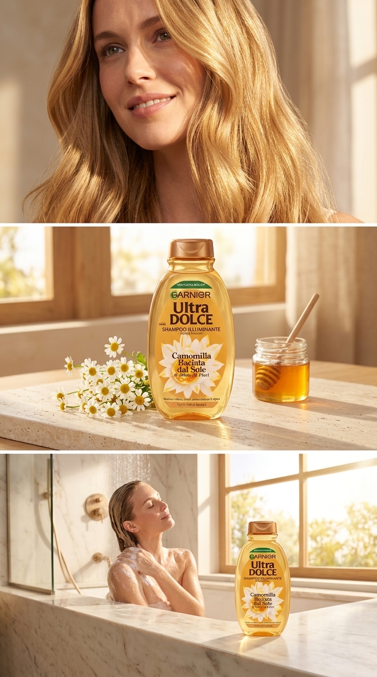 Garnier Ultra Dolce Shampoo Illuminante Camomilla e Miele 250 ml | 94% Ingredienti di Origine Naturale | Senza Siliconi | Per Capelli Biondi | Riflessi Luminosi