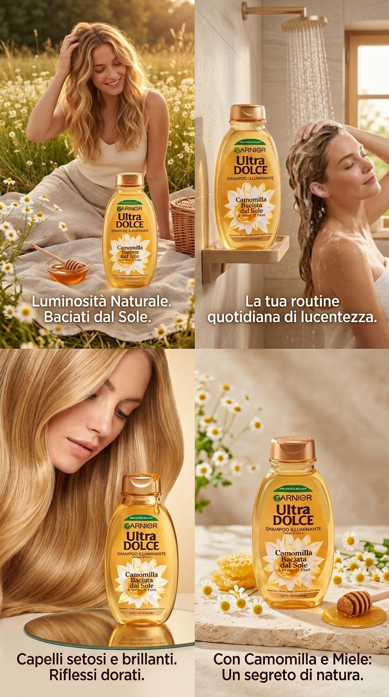 Garnier Ultra Dolce Shampoo Illuminante Camomilla e Miele 250 ml | 94% Ingredienti di Origine Naturale | Senza Siliconi | Per Capelli Biondi | Riflessi Luminosi