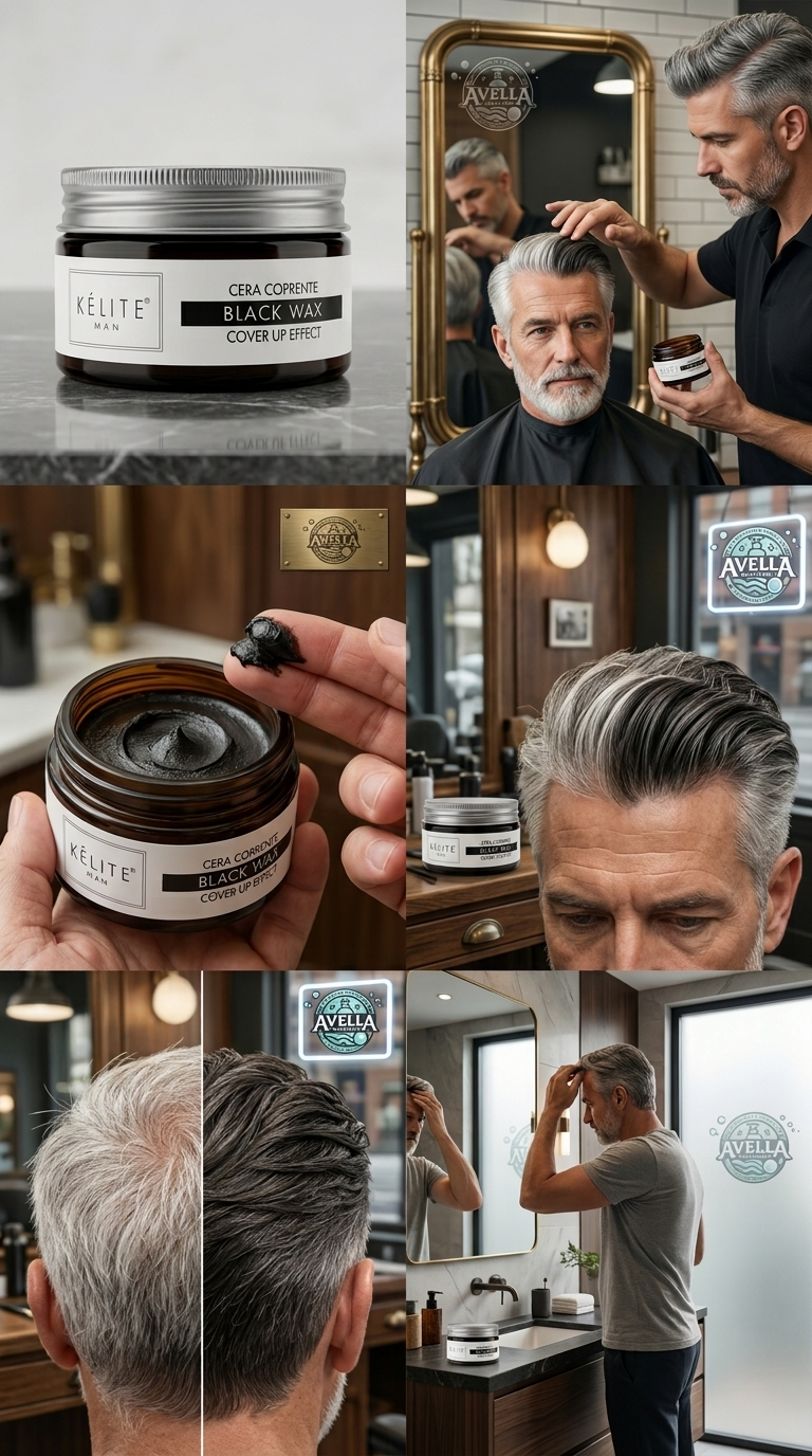 Kélite Man Black Wax Cera Coprente Capelli Grigi e Bianchi 100 ml – Cera Modellante Pigmentata Nero Naturale Non Unge