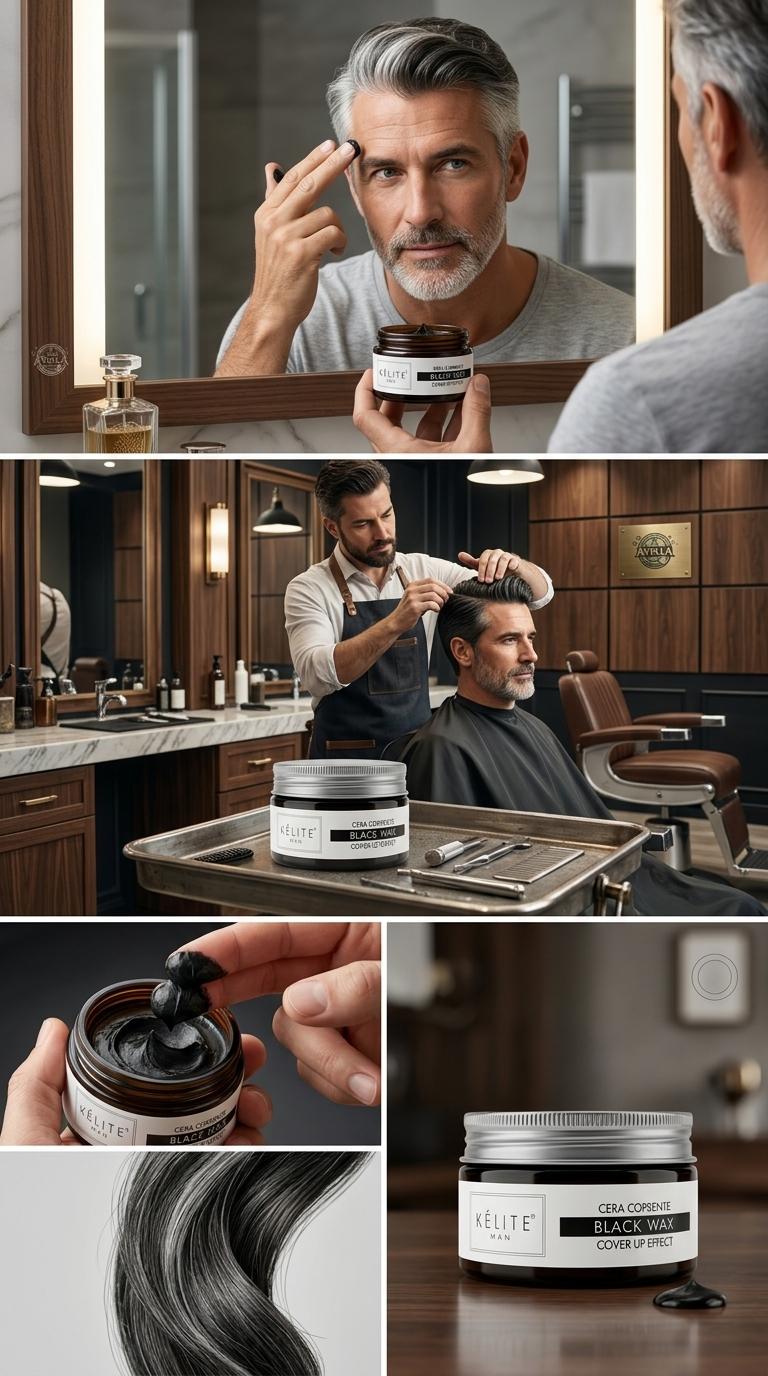 Kélite Man Black Wax Cera Coprente Capelli Grigi e Bianchi 100 ml – Cera Modellante Pigmentata Nero Naturale Non Unge
