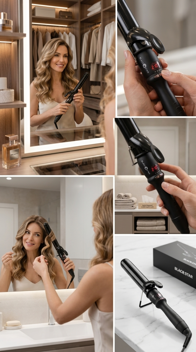 Black Star Magik Ferro Arricciacapelli Professionale in Titanio Ceramizzato – Stylist Pro a 210°C per Ricci e Onde Definited
