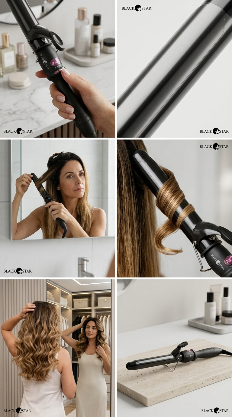 Black Star Magik Ferro Arricciacapelli Professionale in Titanio Ceramizzato – Stylist Pro a 210°C per Ricci e Onde Definited