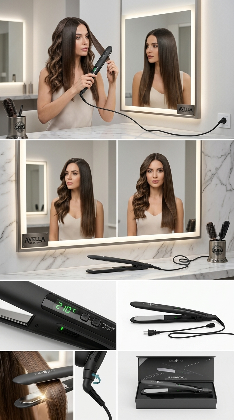 Black Star Rainbow Piastra per Capelli Professionale | Placche al Titanio | Display LCD | Temperatura Regolabile 80-230°C | Cavo 2,5 m Girevole 360°