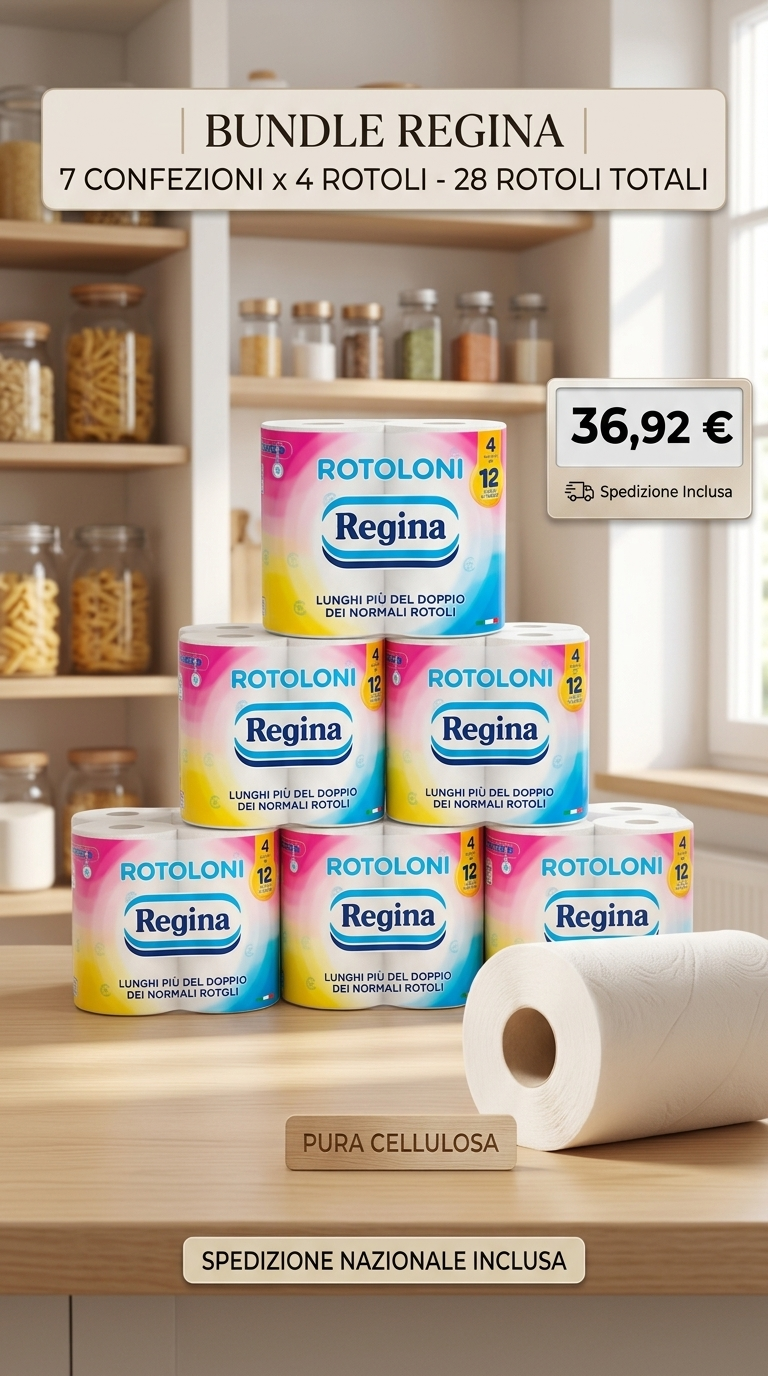 Rotoloni Regina Carta Igienica Maxi Scorta Megapack 28 Rotoli (7x4) Pura Cellulosa – Equivalente 84 Rotoli Standard FSC Made in Italy