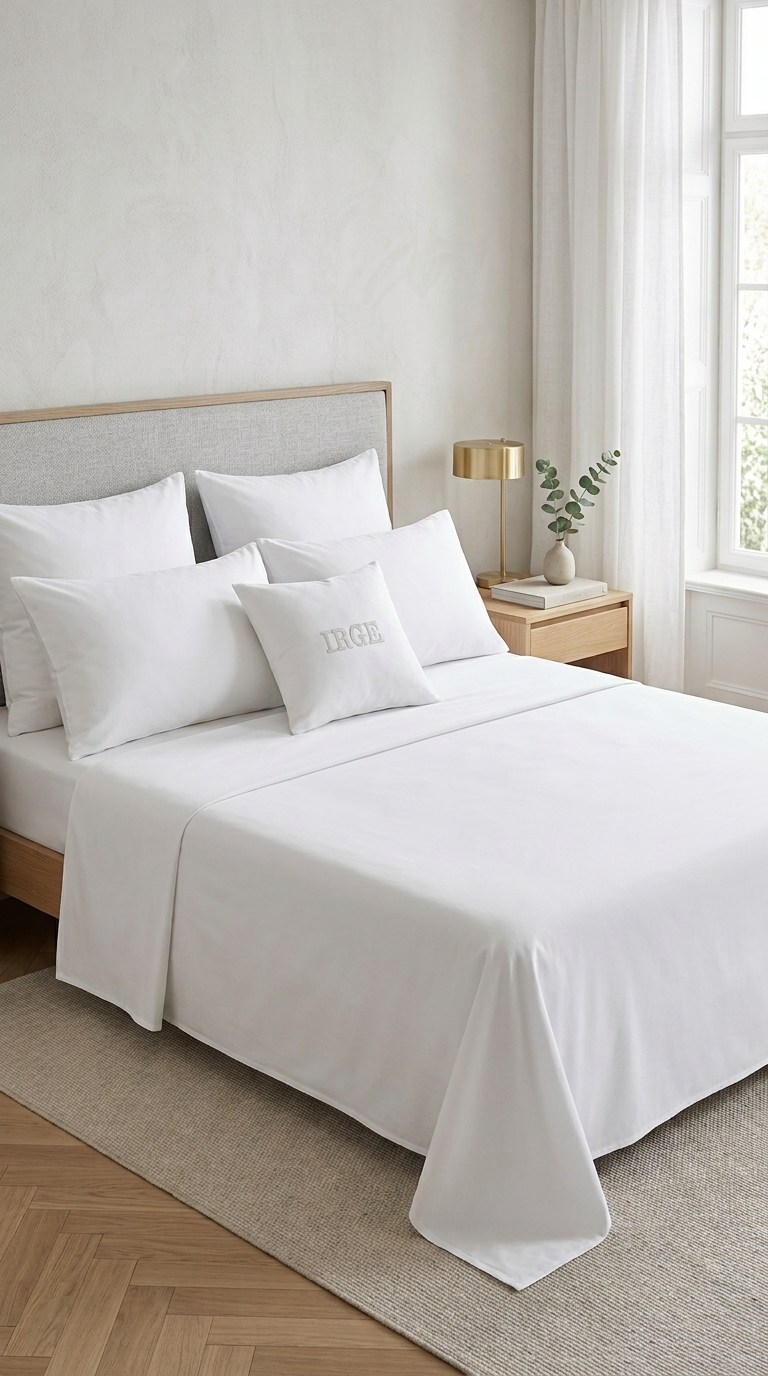 IRGE Completo Letto Matrimoniale Bianco Marta Poly-Cotone – Set Lenzuola Hotel e B&B Resistente
