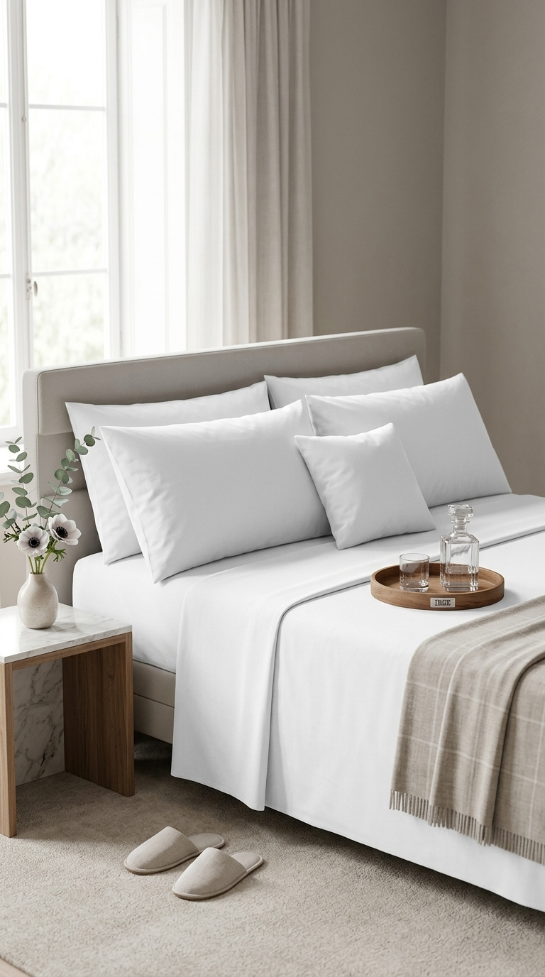 IRGE Completo Letto Matrimoniale Bianco Marta Poly-Cotone – Set Lenzuola Hotel e B&B Resistente