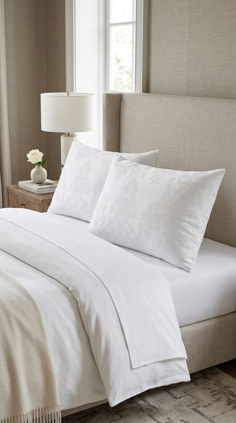 Linea Marilyn Coppia Copricuscini Guanciale Zip Art. Damasco 100% Cotone 52x82 cm – Fodere Protezione Proteggi Cuscino Hotel B&B